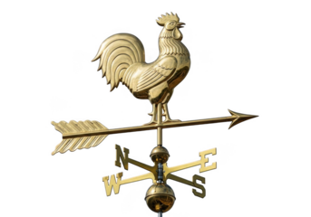 Golden rooster weathervane isolated on transparent background for branding, web design, and print media