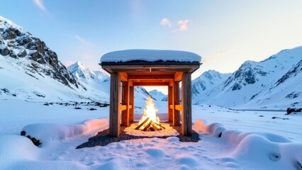 Snow Terrace Fire Pillar Technology Art Scene Picture