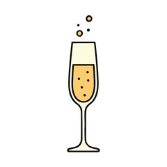 Stylized vector illustration of a champagne flute with bubbling, sparkling wine for celebration and party.