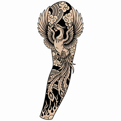 Phoenix Tattoo Design with Clouds and Flames