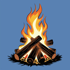vector illustration of a campfire in American comic style