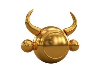 Minimalist golden bull head icon isolated on transparent background for branding, finance, and investment marketing