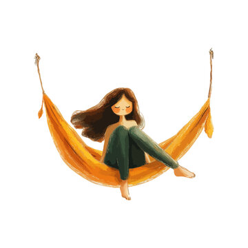 woman chillin on hammock drawn vector illustration