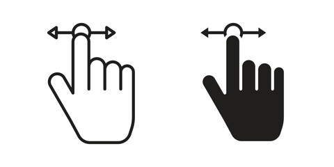 Obraz premium Push to slide right and left gesture icon element in flat simple style. Thin stroke editable icons