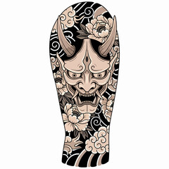 Japanese Hannya Demon Mask and Snake Tattoo Design Vector Illustration