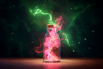 magical colorful lightning in a bottle