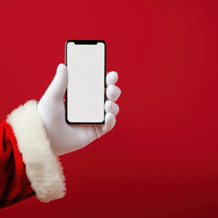 Person is holding a cell phone in a santa hat