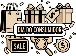  Illustration of Consumer Day Sale with Shopping Items