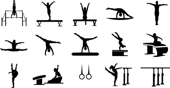 set of vector icon gymnast silhouette
