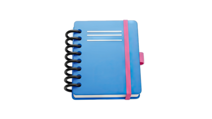 Blue Notebook with Pink Elastic Band on White Background
