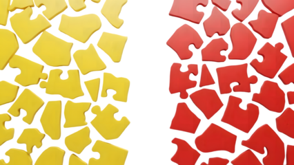 Split color puzzle pieces isolated on transparent background
