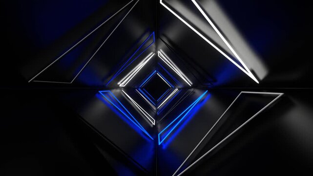 Blue and White Neon Triangles Tunnel Background VJ Loop in 4K