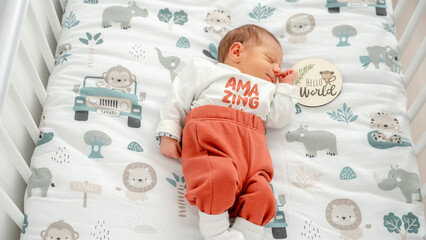 Newborn baby sleeping peacefully in cozy home