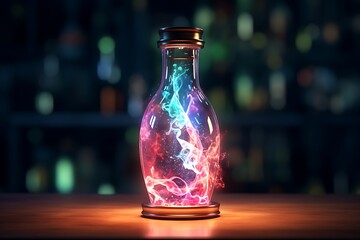 magical colorful lightning in a bottle