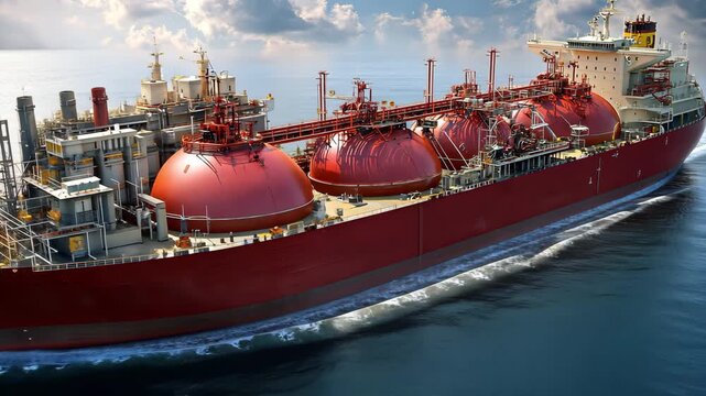 Red LNG tanker ship sailing on the sea LNG tanker