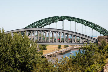 Sunderland UK: 16th July 2025: Bridges over the River Wear. Monkwearmouth Railway Bridge and Wearmouth Bridge in background