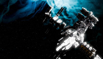 Spaceship in distant galaxy digital illustration