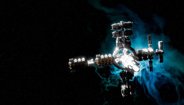 Stunning spaceship render in a vibrant galaxy setting