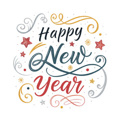 Happy New Year script text hand lettering. Design template Celebration typography poster, banner or greeting card for Merry Christmas and happy new year. Vector Illustration