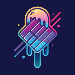 Neon Melting Popsicle with Dripping Glaze &ndash; Futuristic Vaporwave Vector Illustration