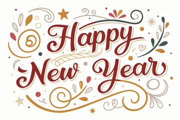 Happy New Year script text hand lettering. Design template Celebration typography poster, banner or greeting card for Merry Christmas and happy new year. Vector Illustration
