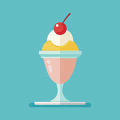Ice Cream Sundae in Glass Cup with Cherry &ndash; Flat Vector Dessert Illustration