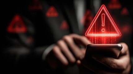 Businessman receives alert about Spam on Smartphone indicating Cybercrime and Online Threat, emphasizing need for digital privacy and internet security