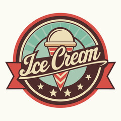 Vintage Ice Cream Logo Badge with Retro Typography &ndash; Classic Emblem Vector Design