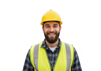 Smiling construction worker isolated on transparent background