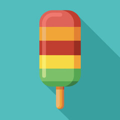 Rainbow Popsicle Ice Cream with Long Shadow &ndash; Flat Vector Summer Illustration