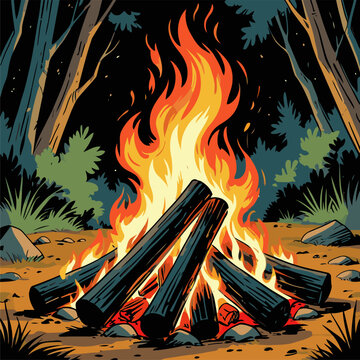 vector illustration of a campfire in American comic style