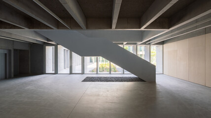Brutalist concrete interior of university campus building