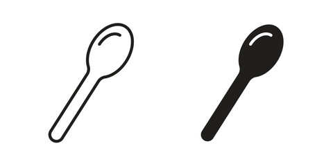 Tablespoon icon element in flat simple style. Thin stroke editable icons