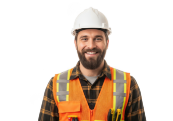 Smiling construction worker isolated on transparent background