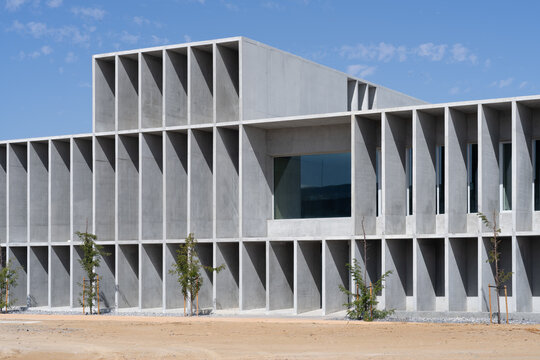 Brutalist university campus with concrete exterior