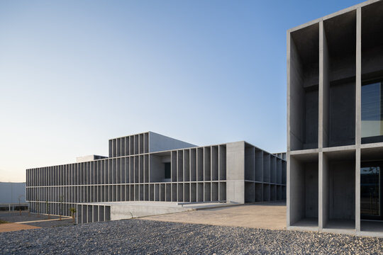 Brutalist concrete architecture at university campus
