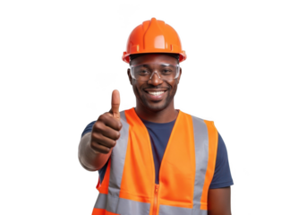 Worker giving thumbs up isolated on transparent background