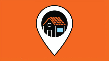 Pin map icon with a house symbol on orange background