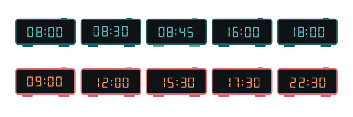 Digital Clock Times Vector Illustration of Clock Faces