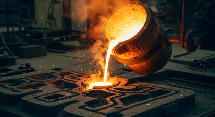 Hot Metal Liquid Metal Pouring in Industrial Setting.