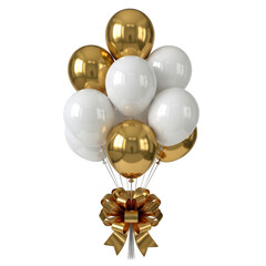 White and gold balloons isolated on transparent background with bow