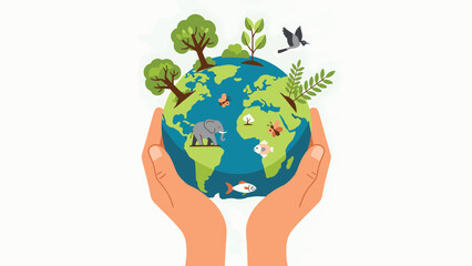 A person holding the green planet globe in their hands to represent a global ecology concept for environmental protection and nature care