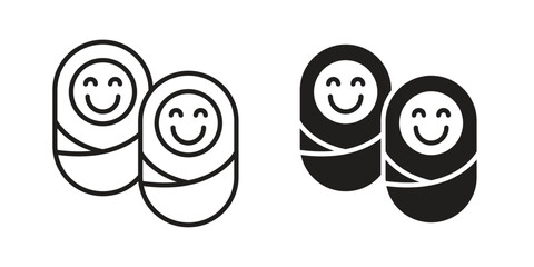 Twin icon element in flat simple style. Thin stroke editable icons