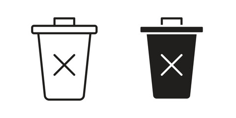 Uninstall icon element in flat simple style. Thin stroke editable icons