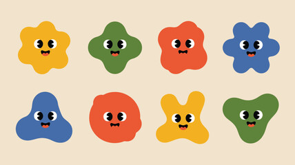 Naklejka premium Colorful cartoon blobs with cute faces and playful expressions