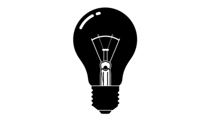 Black Light Bulb Idea Silhouette Isolated on Transparent Background