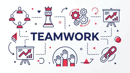 Teamwork Business Strategy and Collaboration Concept Line Art Illustration © StockStudio