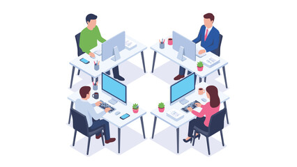 Modern office environment with employees working at desks