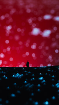 Silhouette of man standing in front of technological black hole scene