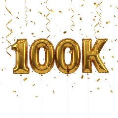 100k gold foil balloon celebration isolated on transparent background